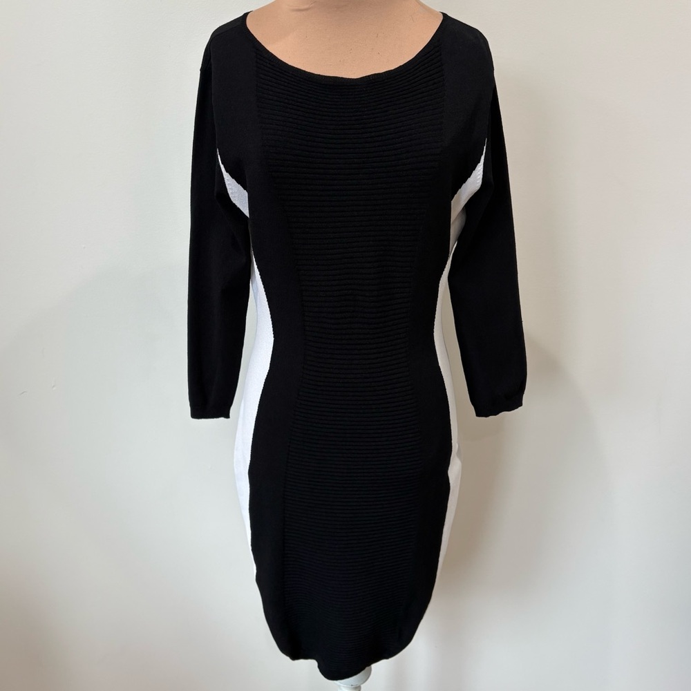 Autumn Cashmere Bodycon Color Block Black White Viscose Knit Mini Dress NWT Sz M